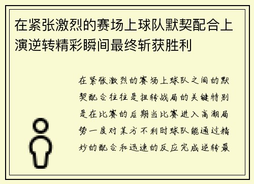 在紧张激烈的赛场上球队默契配合上演逆转精彩瞬间最终斩获胜利